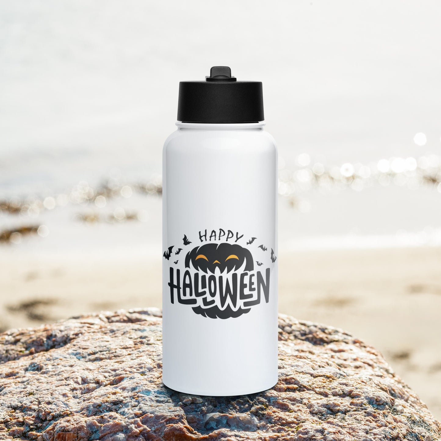 Stainless steel water bottle with a straw lid